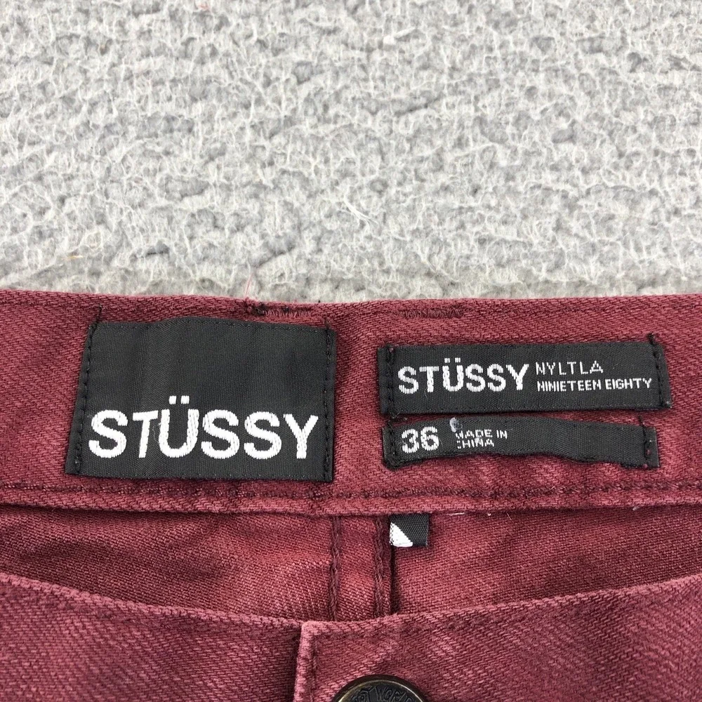 Stussy Shorts Mens 36 Burgundy Jeans Denim Cut Off Slim Jeans 5 Pocket Jorts